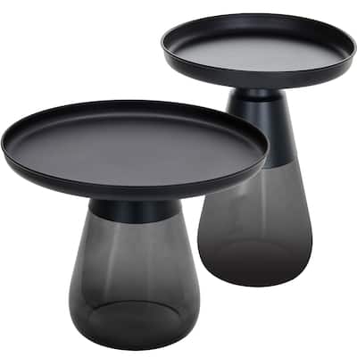 Set of Two Matte Black Tray Top Aeryn Nesting Tables - 24x17 19x20