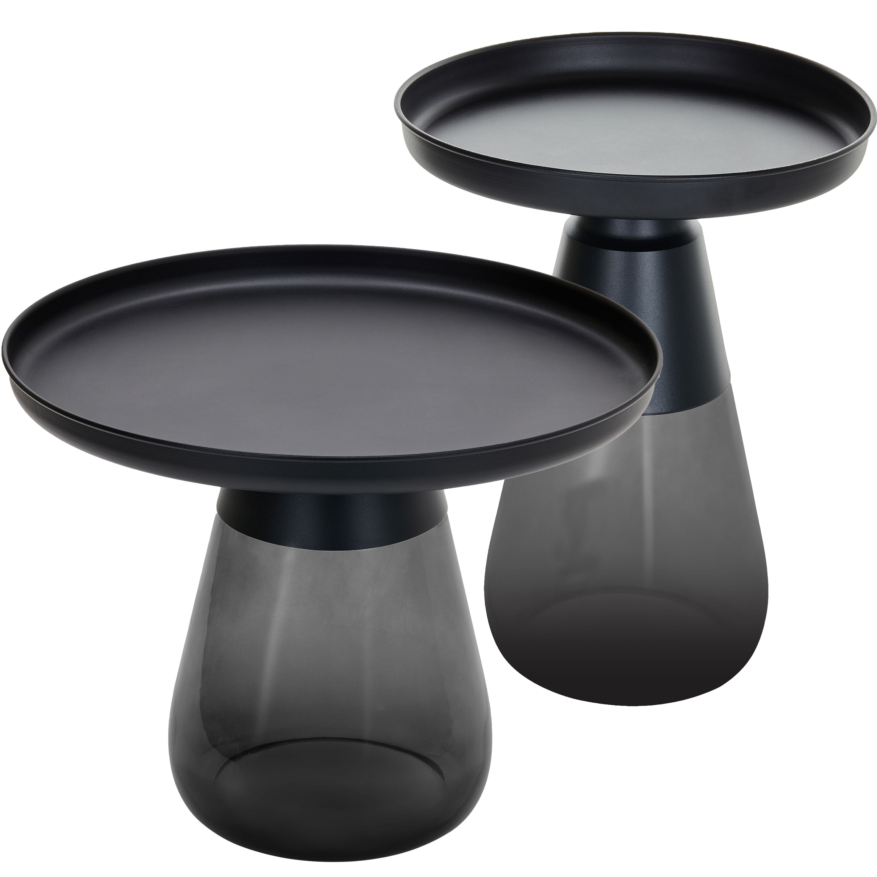 Aria Home Black Titanium Coffee Table Set of Two with Glass Base Modern Accent - 24x17 19x20