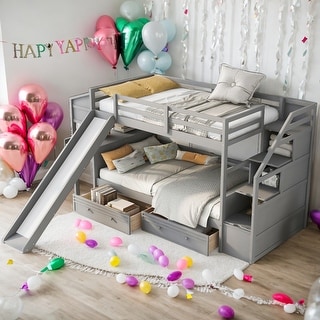 Twin Over Twin Bunk Bed With Storage Staircase,Drawers,Desk With Drawers And Shelves