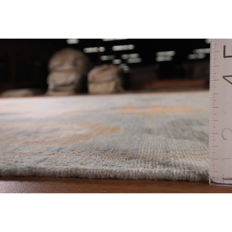 Vegetable Dye Blue Oushak Turkish Area Rug Handmade Wool Carpet - 9'4" x 11'10"