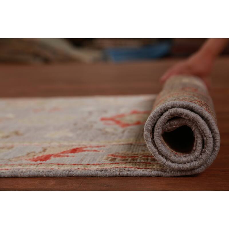 Hand Knotted Oriental 100% Wool Carpet Transitional All-Over Greys & Charcoal Oushak Runner Rug - 9' 8'' X 2' 8''