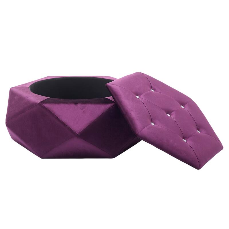 Purple Elegant Velvet Diamond Tufted Storage Ottoman - Multi-Functional Home Footrest & Seating