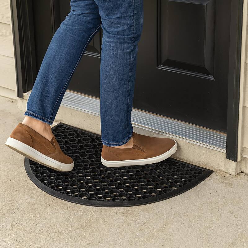 Half Moon Rubber Door Mat 23.5 x 15.75 Inches - 23.5 L x 15.75 W x 0.6 H