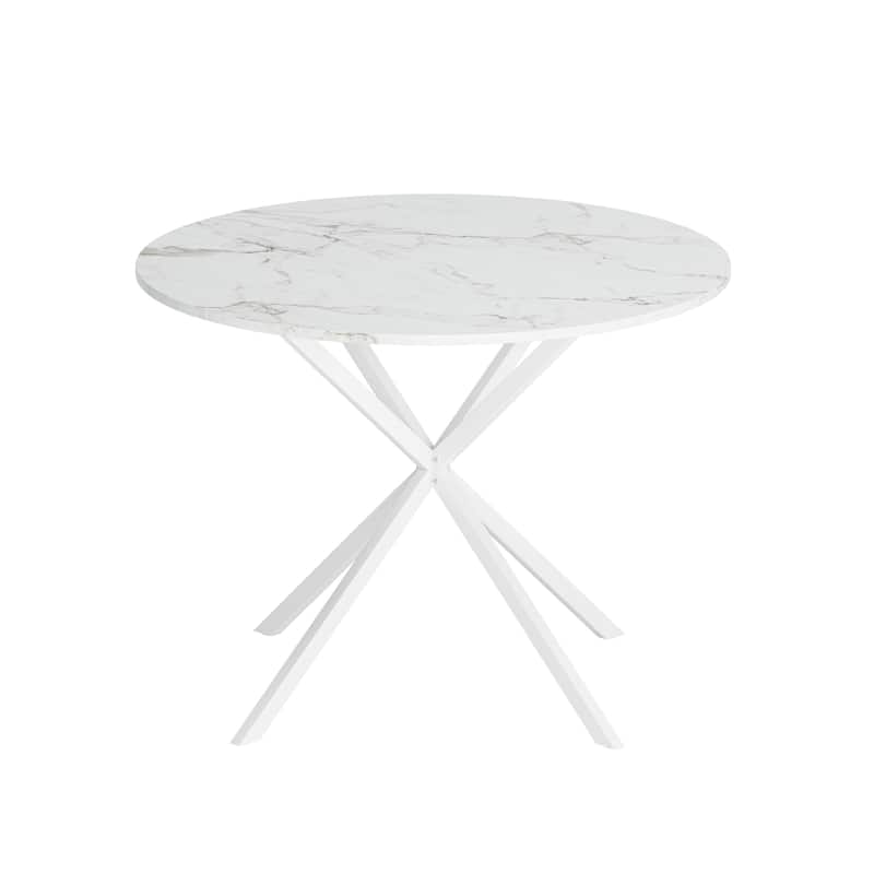 47.24" Modern Cross Leg Round Dining Table, White Marble Top Occasional Table - 42.13" - Marble White
