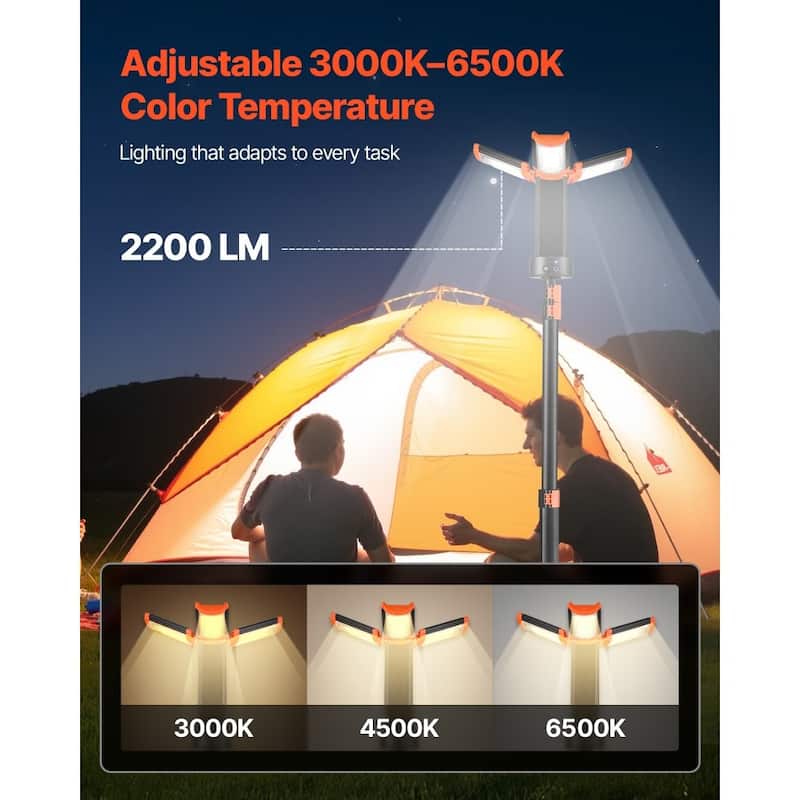 Rechargeable LED Work Light with Adjustable Tripod Stand 3000K–6500K Brightness Control for Camping - Black-Orange