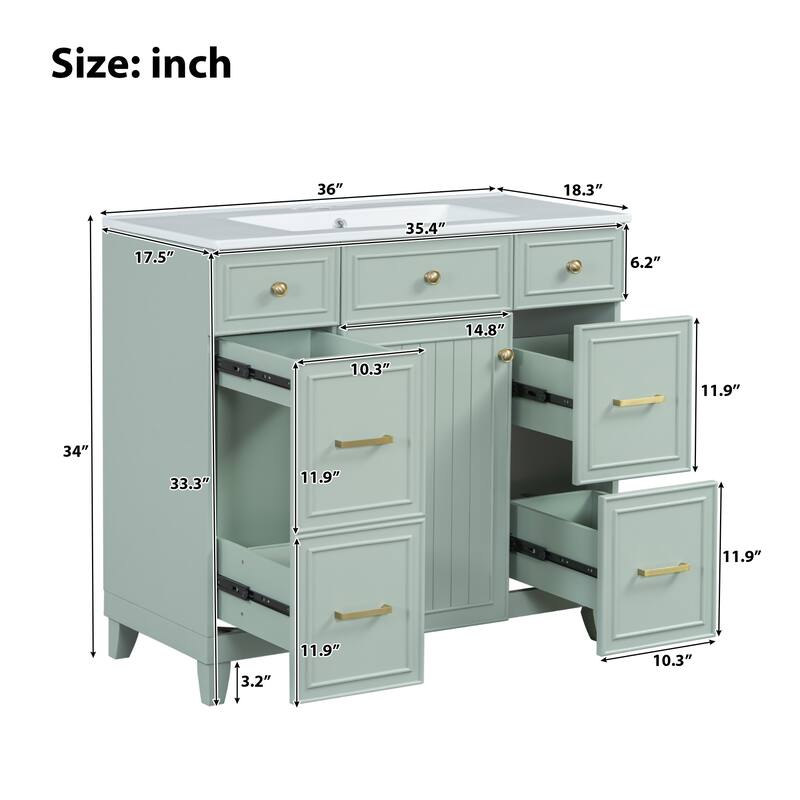 36" Bathroom Vanity with Ceramic Sink