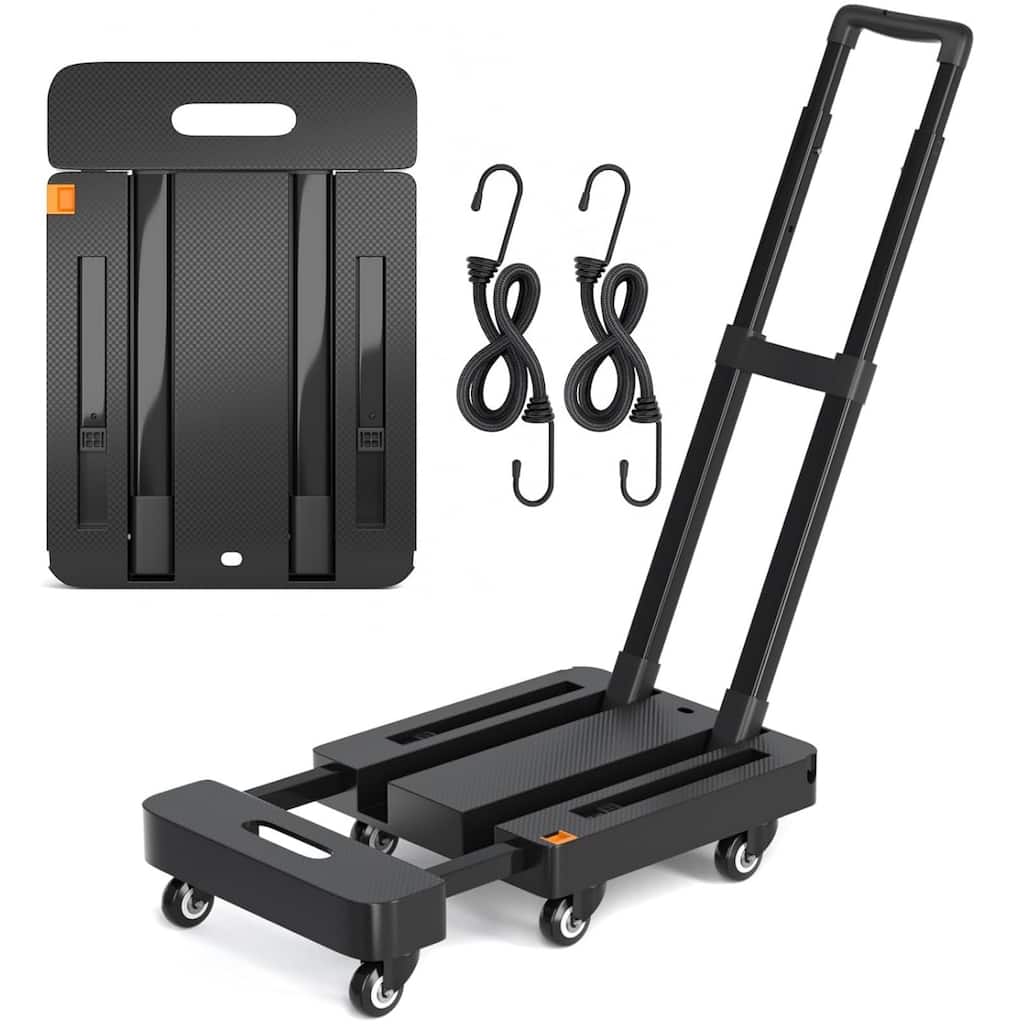 Heavy Duty Folding Hand Truck ，6 Wheel Utility Dolly with Platform, Moving, Shopping & Office Use, Compact & Portable, Black