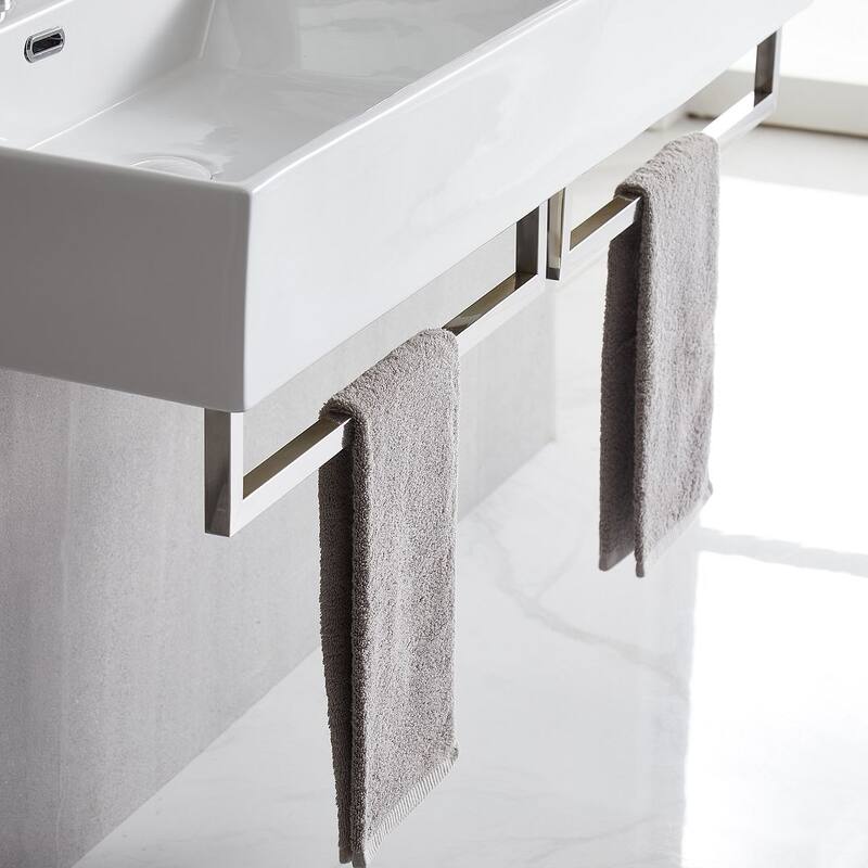 48-Inch Bathroom Dual Basin Trough Sink with Towel Racks - 47.8" x 16.5" x 5.7"