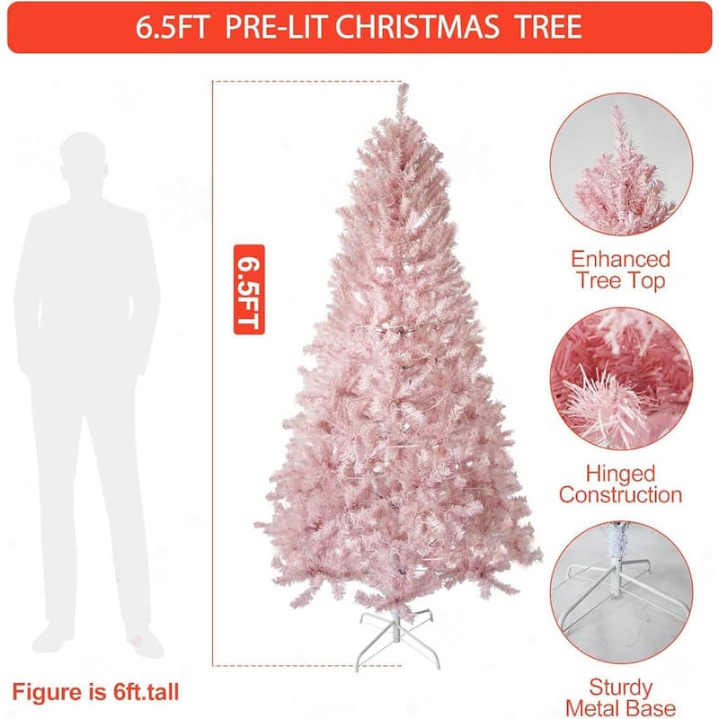 6.5 Ft Prelit Artificial Christmas Tree, Xmas Decoration for Living Room Hallway Office - 6.5 ft