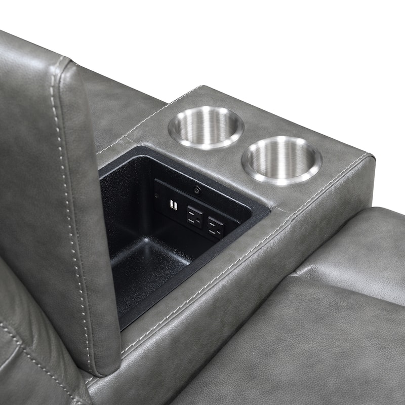 Newport Power Top Grain Leather Reclining Loveseat with Console by Greyson Living