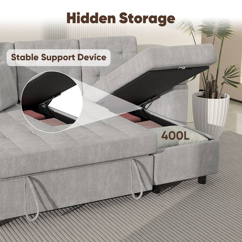 Pocassy 85" Velvet Sofa Bed with Chaise Pull Out Couch for Apartment Living Room