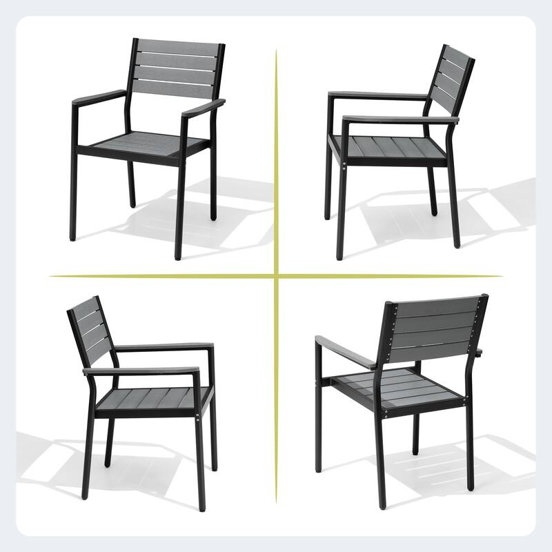 7/9/11-Piece Set Outdoor Aluminum Dining Table with Umbrella Hole and Stackable Dining Chairs