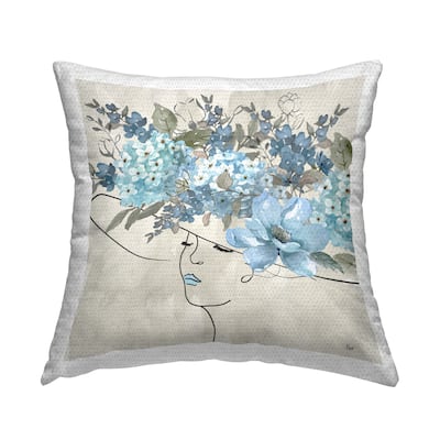 Stupell Blue Floral Hat Printed Outdoor Throw Pillow Design by Nan