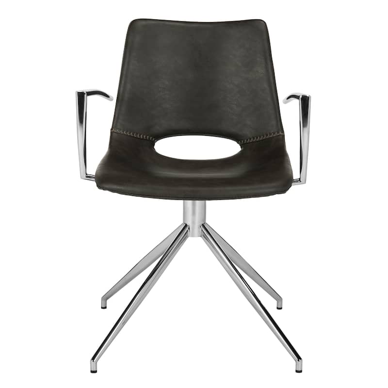 SAFAVIEH Bernadette Mid-Century Modern Leather Swivel Office Arm Chair - 22" x 22" x 31.9" - 22Wx22Dx32H - Grey/Stainless Steel