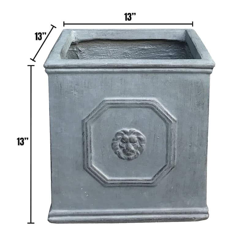 DurX-litecrete Lightweight Concrete Lion Head Square Antique Rust Color Planter Medium - 12.6'x12.6'x12.6'