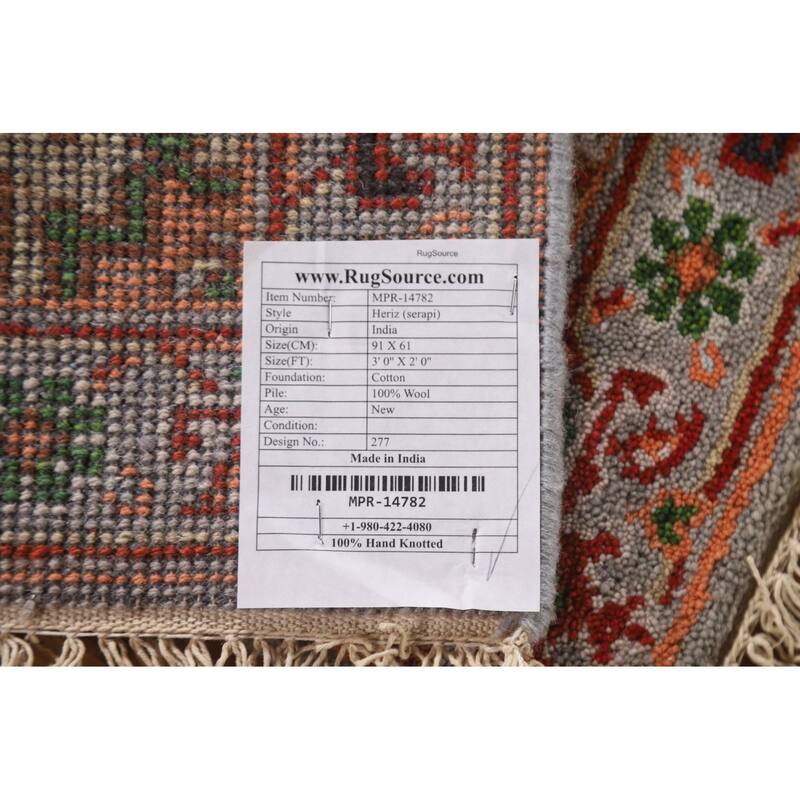 Gray Heriz Serapi Indian Rug Handmade Wool Carpet - 2'0"x 3'0"