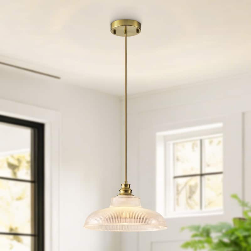 Starsky 1-Light Farmhouse Dome Ribbed Glass Texture Single Pendant