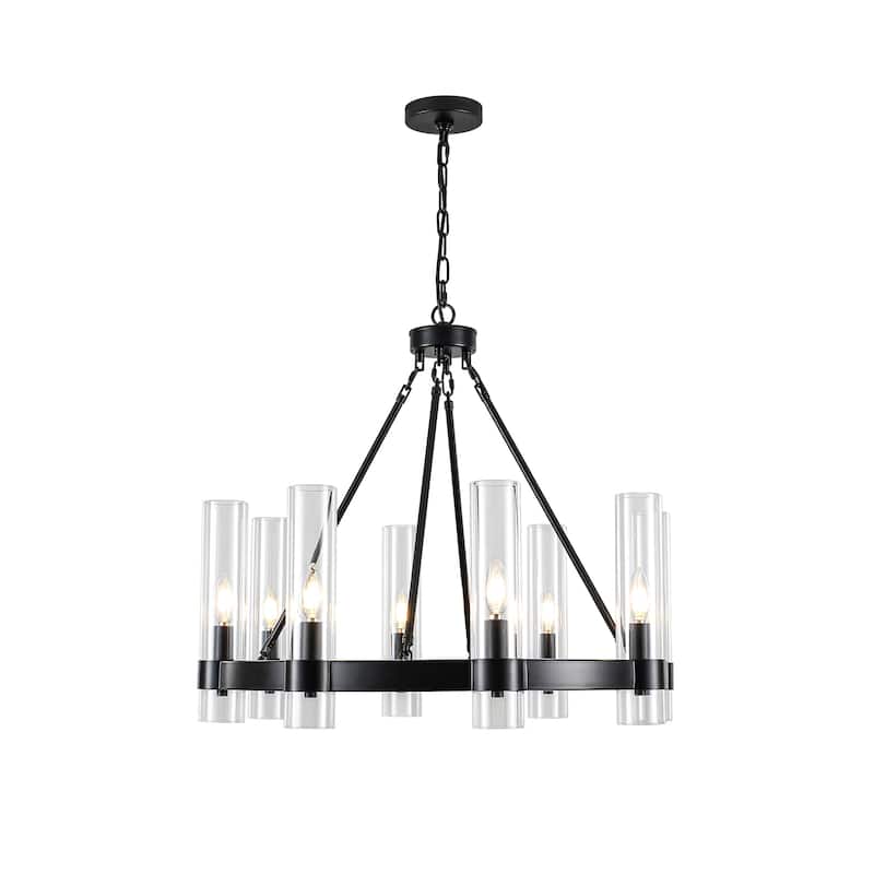 8-Light Industrial Wagon Wheel Chandelier with Glass
