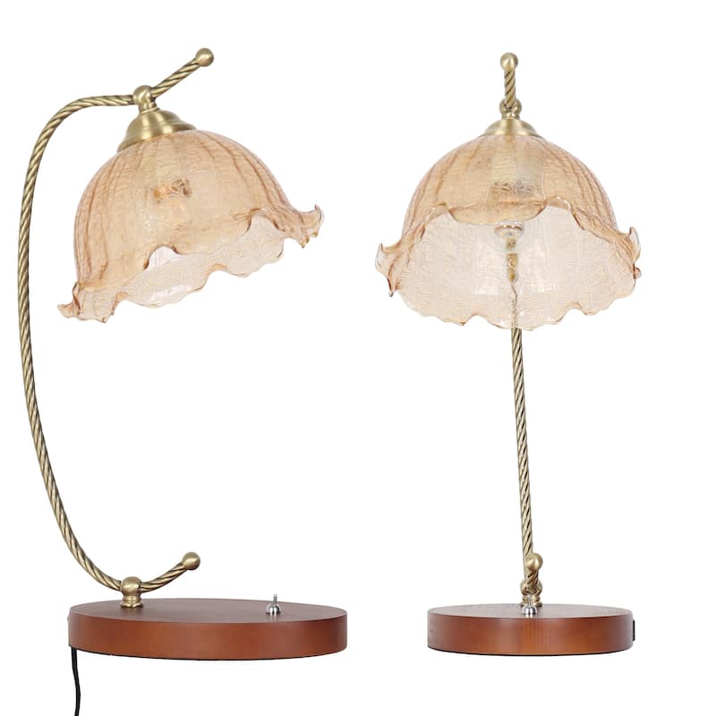 Antique Nightstand Table Lamp Flower Lampshade USB Charging Port