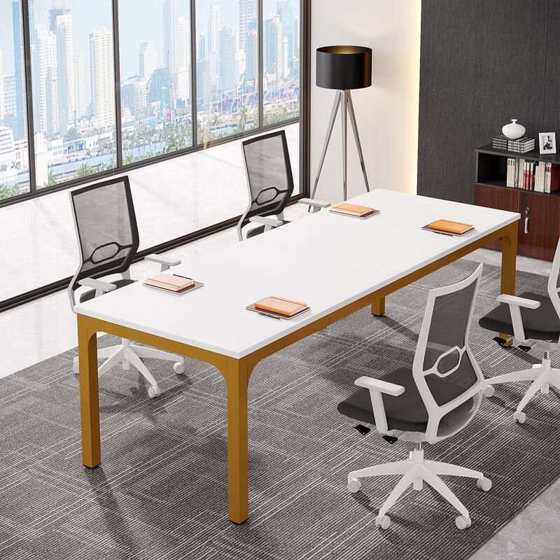 6.5FT Rectangle Conference Meeting Seminar Business Table - White+Gold