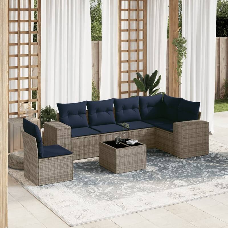 vidaXL 6/7 Piece Patio Sofa Set with Cushions Brown/Gray Poly Rattan - 24.4 x 24.4 x 27.2