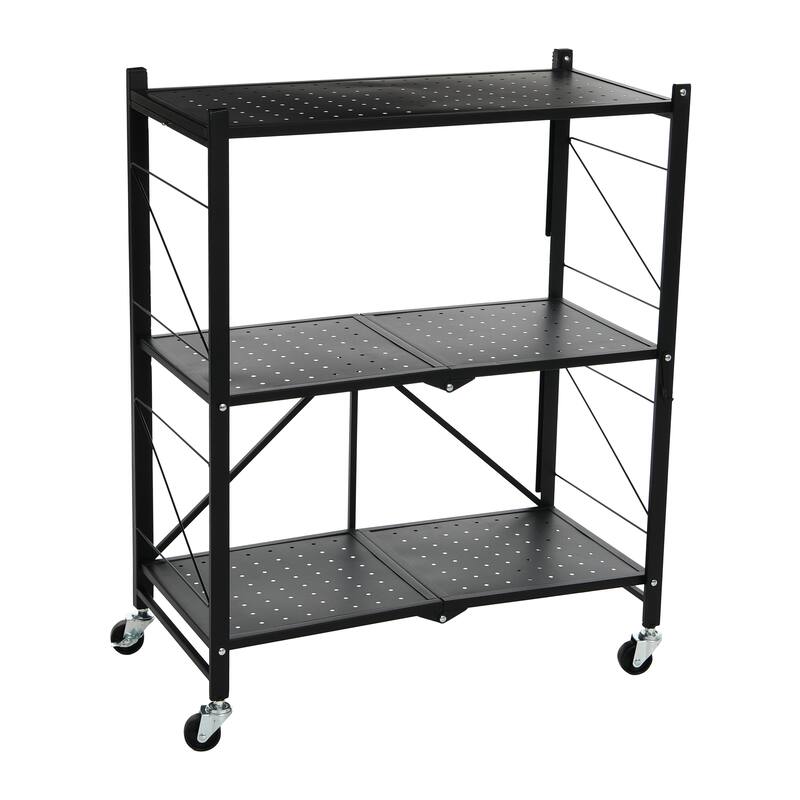 Household Essentials Metal 3-Tier Foldable Utility Rack - 26.8"L x 13.8"W x 33.8"H - Kitchen Cart - Black