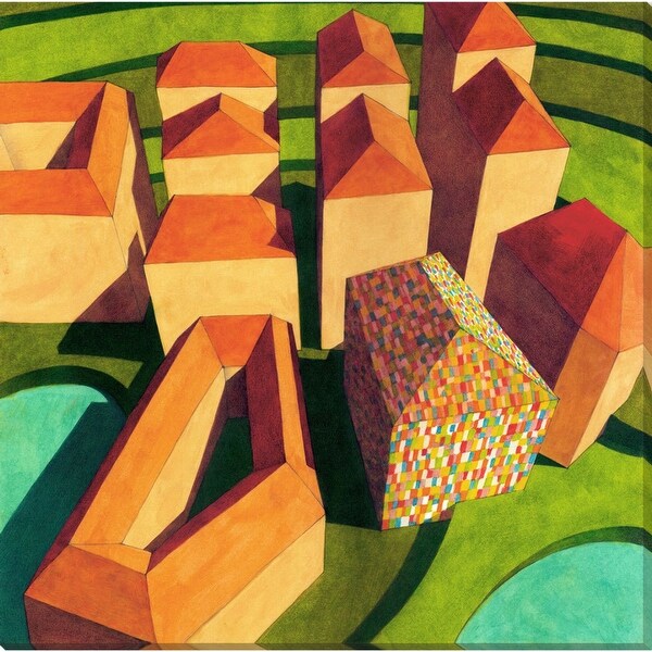 Tangerine Orange and Green Printed Square Canvas Wall Art Decor 40" x 40" - N/A