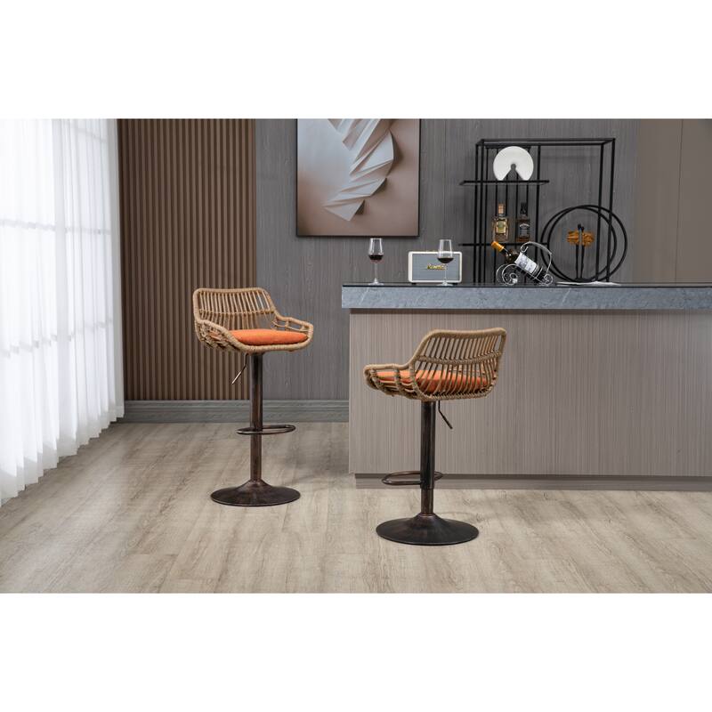 Set of 2 Swivel Upholstered Adjustable Counter Height Bar Stools With Footrest