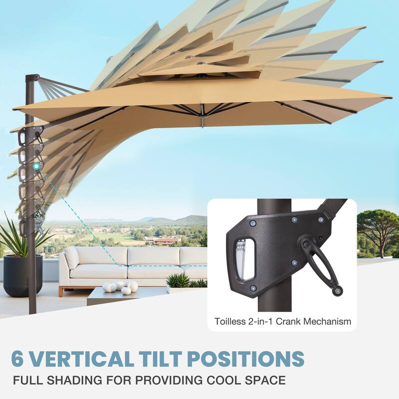 VredHom Offset Cantilever Patio Umbrella with 4-piece Fillable Base