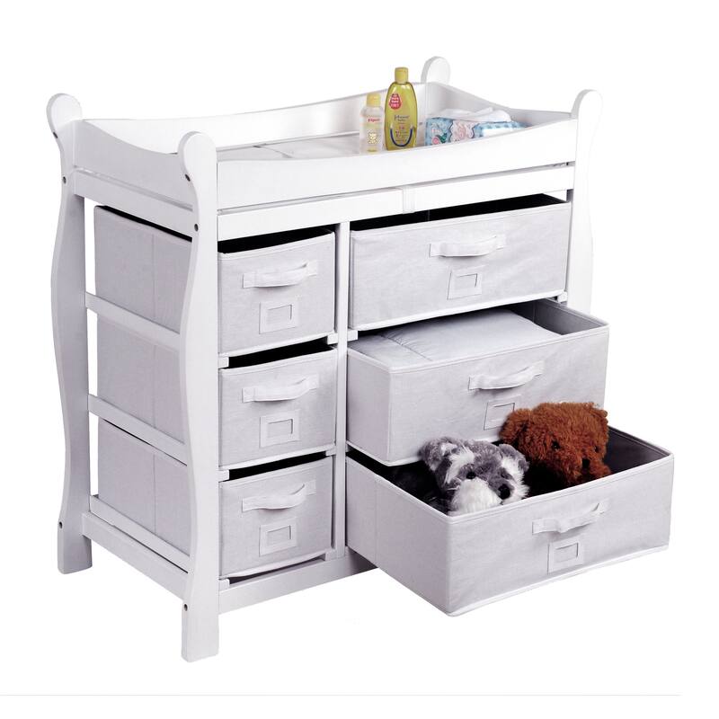 Sleigh Style Baby Changing Table with Six Baskets