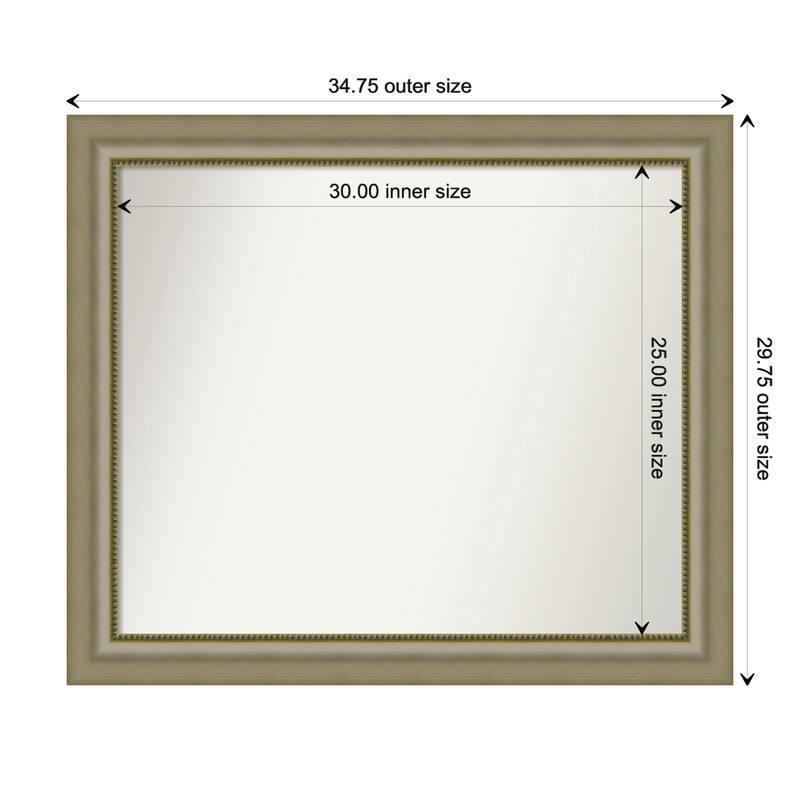 Vegas Silver Framed Non-Beveled Custom Wall Mirror, Bathroom Vanity Mirror - Outer Size: 34.75 x 29.75