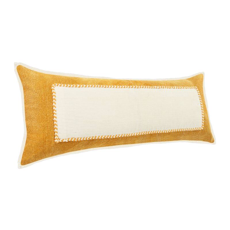 HomeRoots 14" X 36" Golden Yellow And Cream 100% Cotton Zippered Pillow