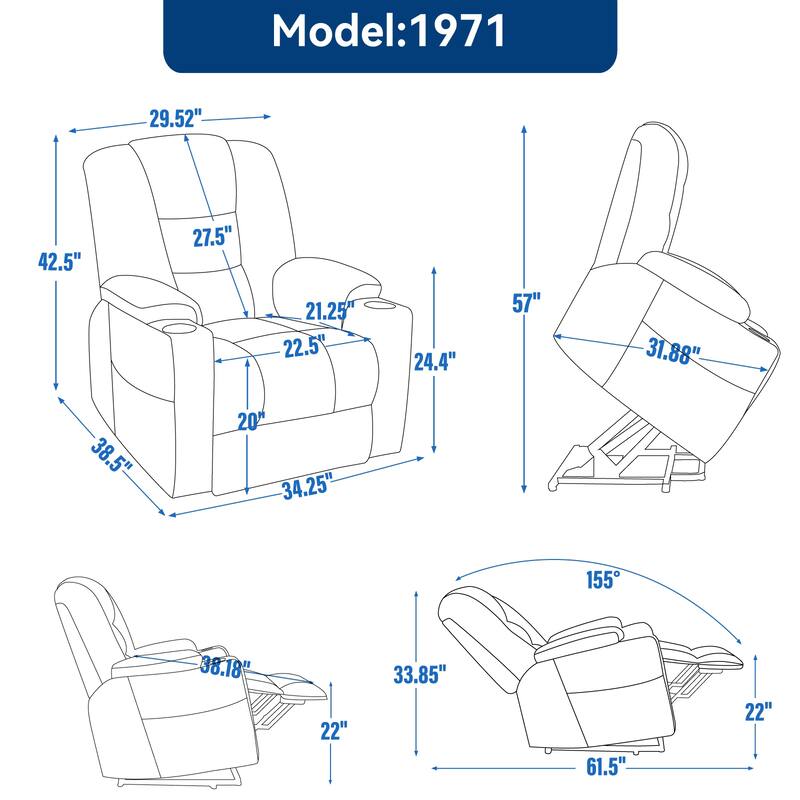 EMON'S Large Power Lift Recliner Chair with Massage and Heat for Elderly, Overstuffed Wide Recliners, Heavy Duty Motion Mechanis - N/A