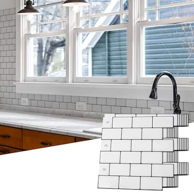 Art3d 12"x12" Backsplash Tile for Kitchen, Peel and Stick Subway Tiles,White with Black Grout,10-Sheet