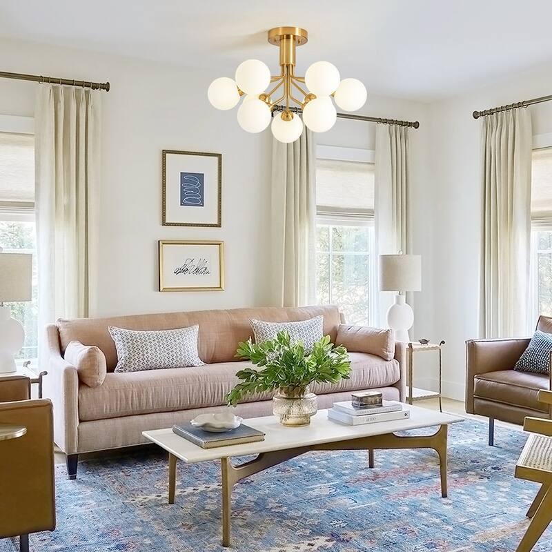 Modern Glam 9-Light Dual-tiered Sputnik Semi-flush Mount - 22.4 in