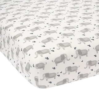Lambs & Ivy Signature Gray Elephant Breathable Organic Cotton Fitted Crib Sheet