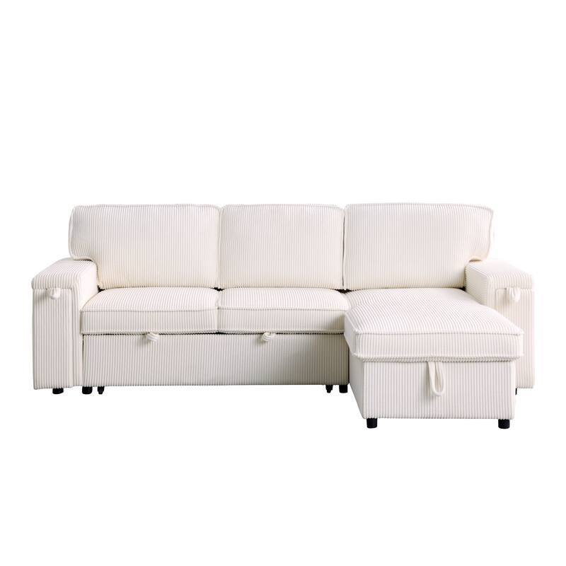 Convertible Upholstery Sleeper Sectional Sofa Bed with Storage Chaise - Beige