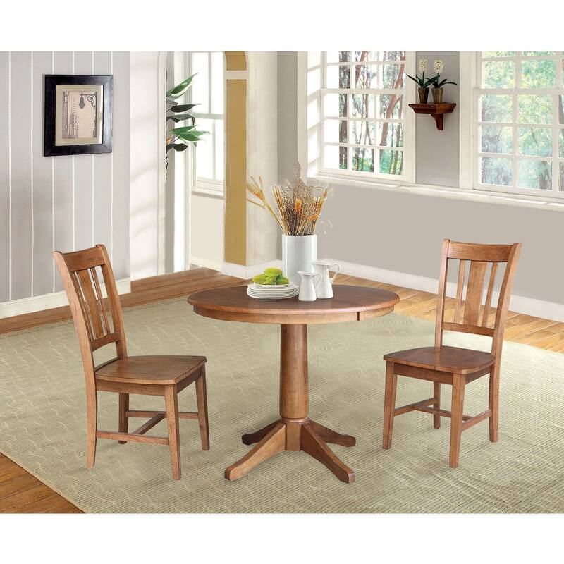 36" Round Solid Wood Extension Dining Table with 2 Dining Chairs - Distressed Oak