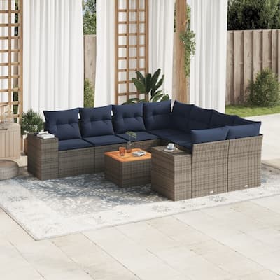 vidaXL Patio Sofa Set with Cushions Outdoor Furniture 9 Piece Poly Rattan - 24.4x 24.4x 27.2