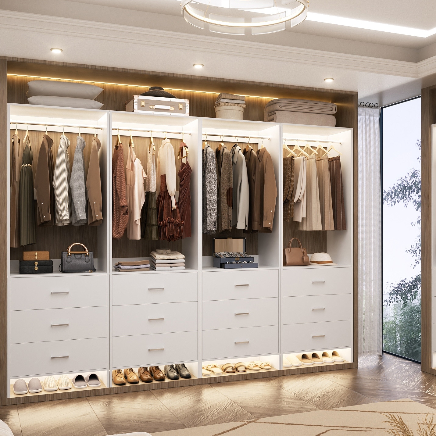 Cimly Freestanding Closet System with Wood Drawers, Organizer Wardrobe for Walk-in and Reach-in Closet