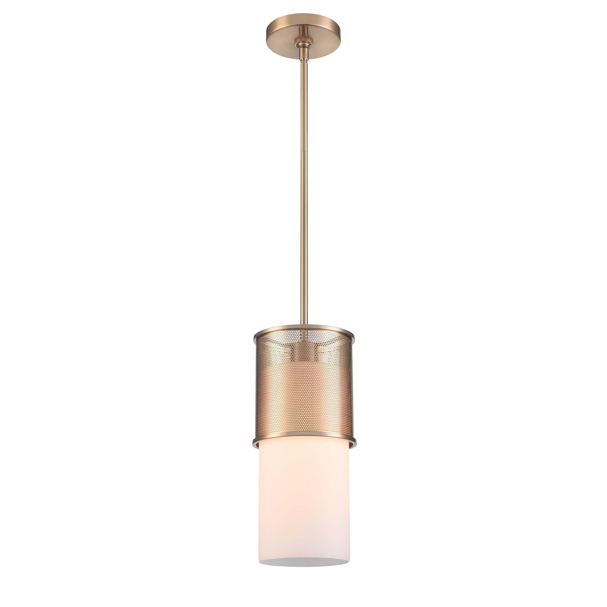 1-Light Hanging Mini Ceiling Pendant Light with Cylindrical Shade - 13" - Aged Brass