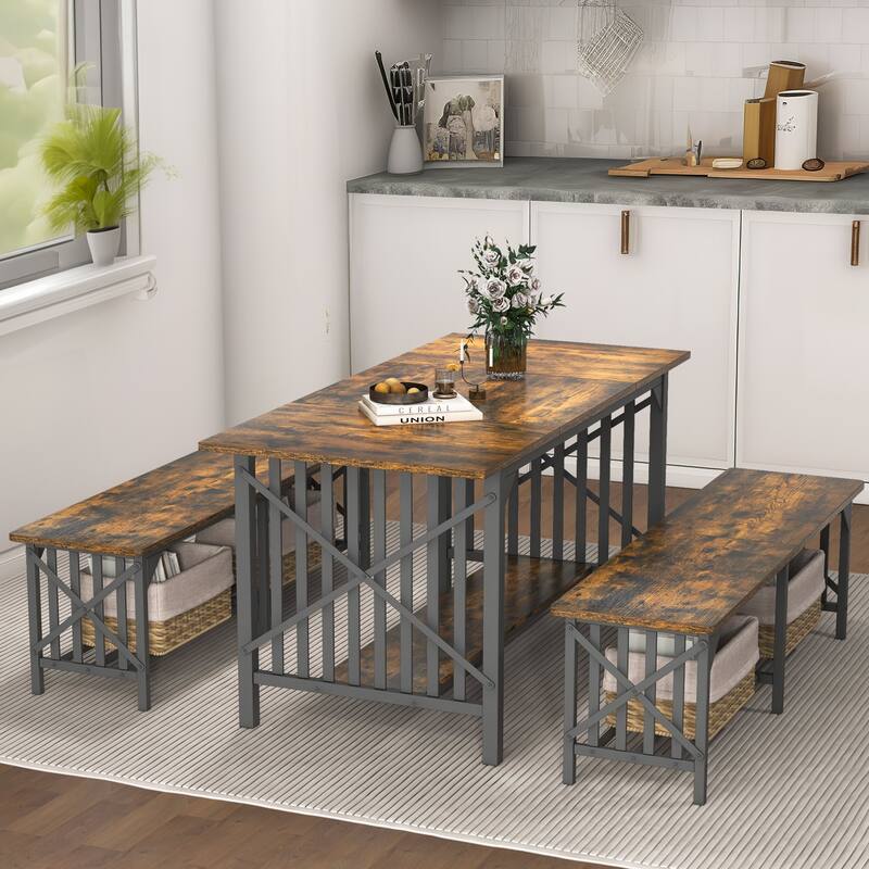 Moasis 3-Piece Dining Table Set with 2 Benches for Kitchen Dining Room