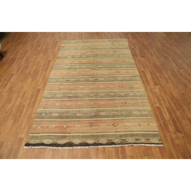 Hand Woven Oriental 100% Wool Carpet Southwestern Tribal Multi-Colored Kilim Area Rug - 10' 4'' X 5' 10''