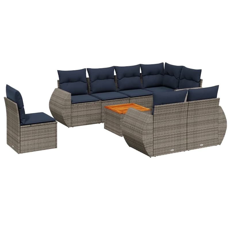 vidaXL 9 Piece Patio Sofa Set with Cushions Gray Poly Rattan
