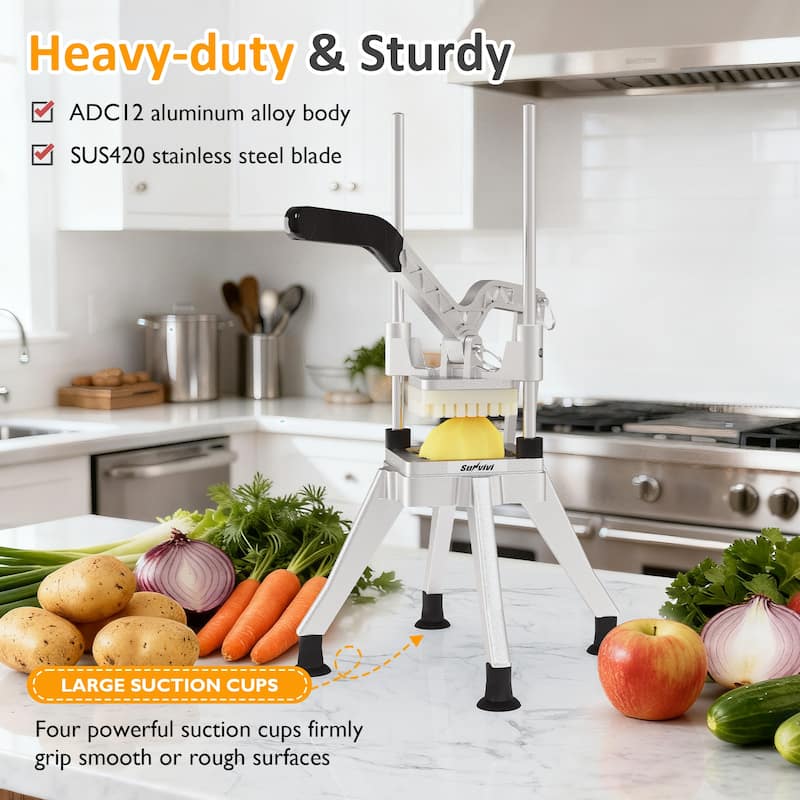 French Fry Cutter with 1/2 Inch and 3/8 Inch Blades, Stainless Steel