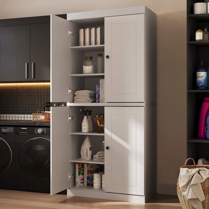 Palace Imports 100% Solid Wood Bathroom & Laundry Storage Cabinet, Raised Panel Doors, Adjustable Shelves, 32" Wide, 71.5" Tall