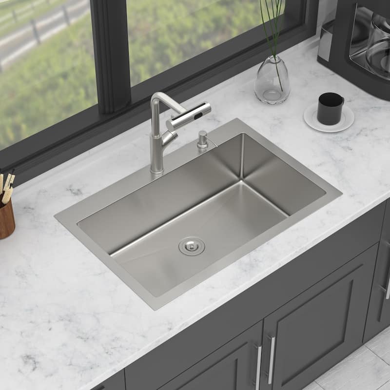 30" Drop-in Kitchen Sink Soap Dispenser 30x22x10 inch Single Bowl 16 Gauge Stainless Steel Topmount Kitchen Sink Basin