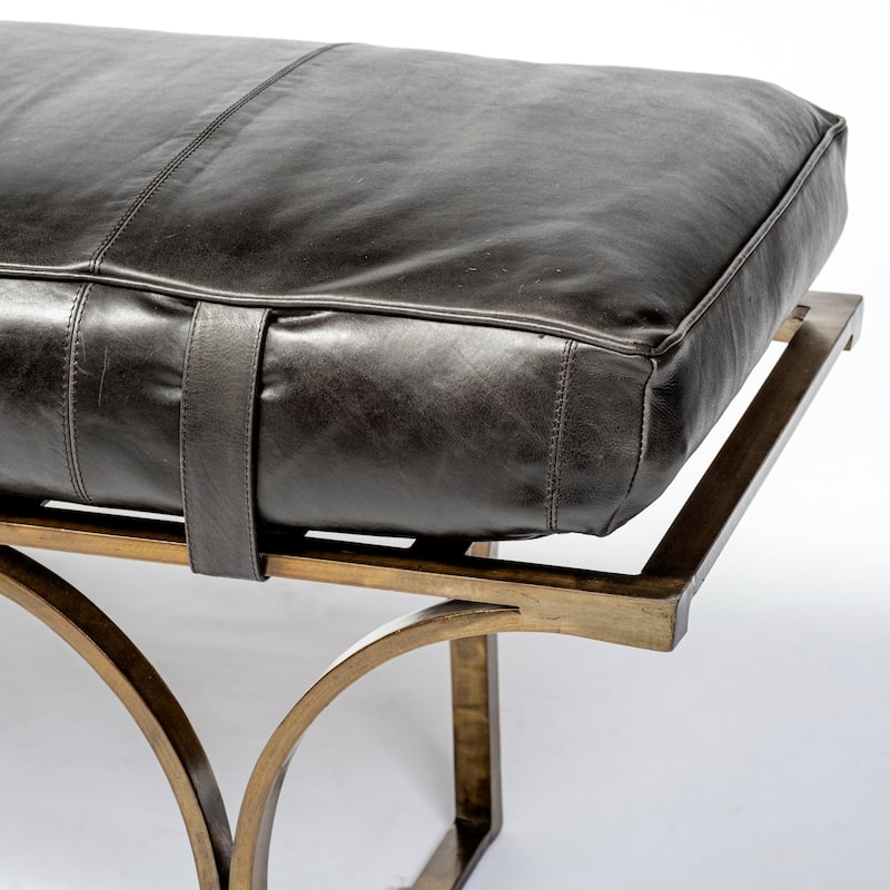 Jessie 55L x 16W Brown Leather Seat W/Black Metal Base Accent Bench - 55.0L x 16.0W x 19.0H