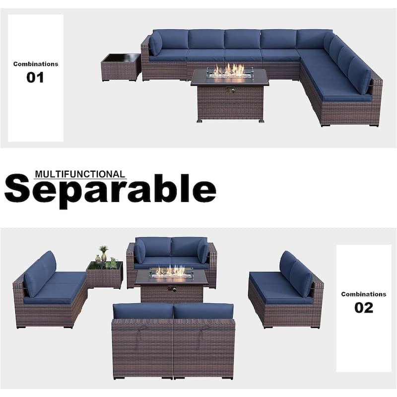 Kullavik 10 Pieces Outdoor Patio Furniture Set with Fire Pit Table