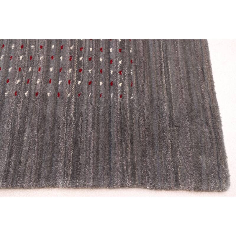 ECARPETGALLERY Hand Loomed Kashkuli Gabbeh Dark Grey Wool Rug - 4'10 x 6'11